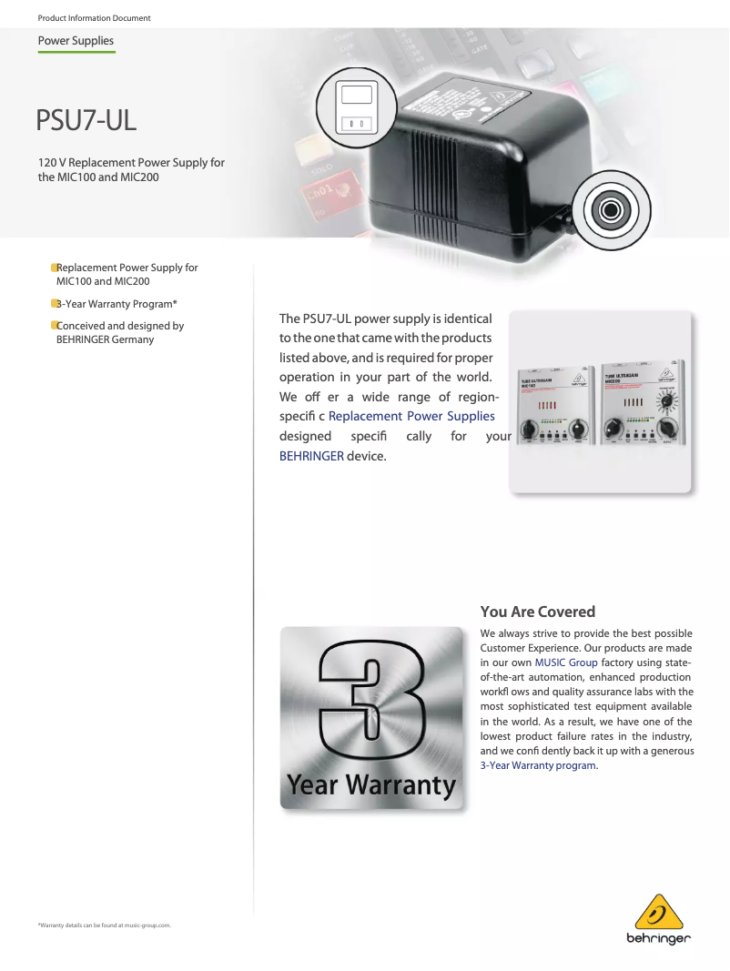 Page 1 de la notice Manuel utilisateur Behringer PSU7-UL