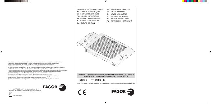 Page 1 of the manual User Manual Fagor TP-2006X