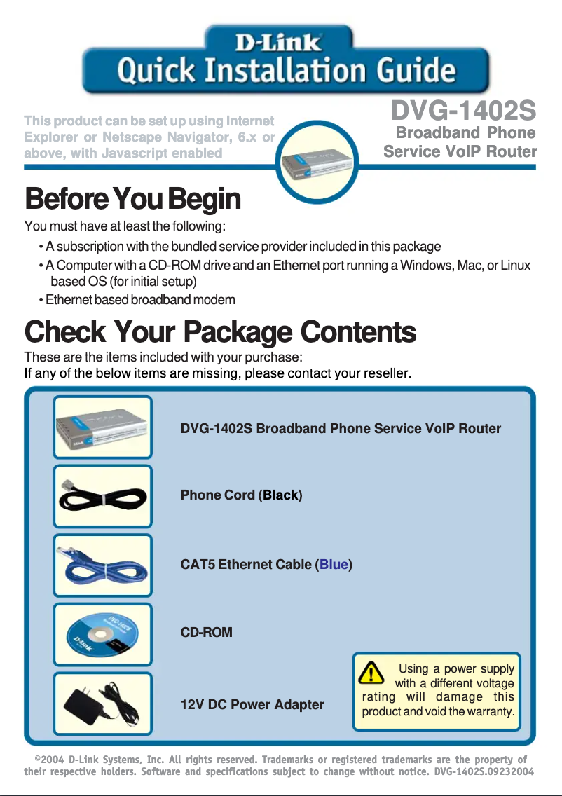 First page image of the manual for DVG-1402S