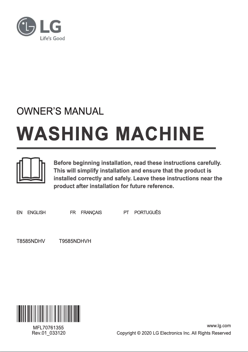 Page 1 of the manual User Manual LG T9585NDHVH