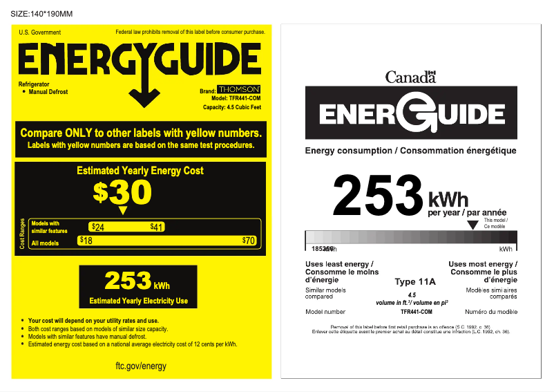 Page 1 of the manual Energy Label Thomson TFR441