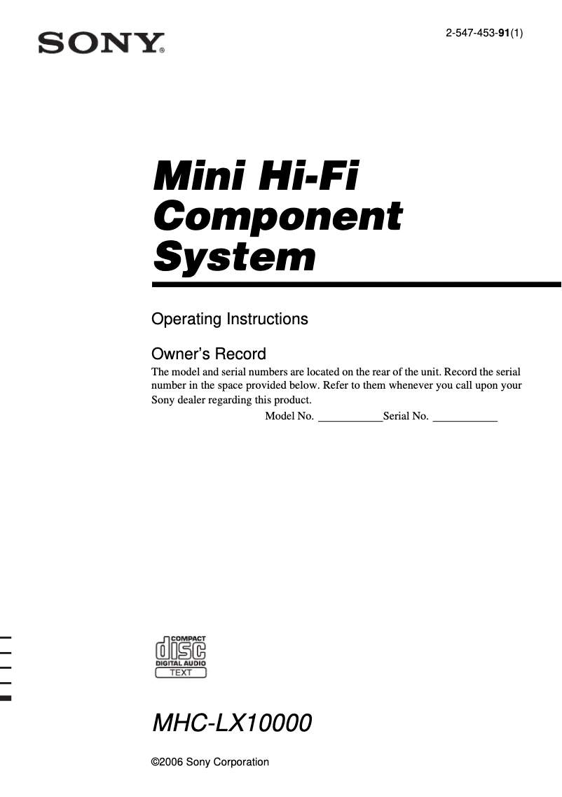 First page image of the manual for MHC-LX10000