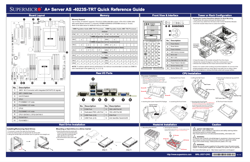 Page 1 of the manual Quick Start Guide Supermicro A+ Server 4023S-TRT