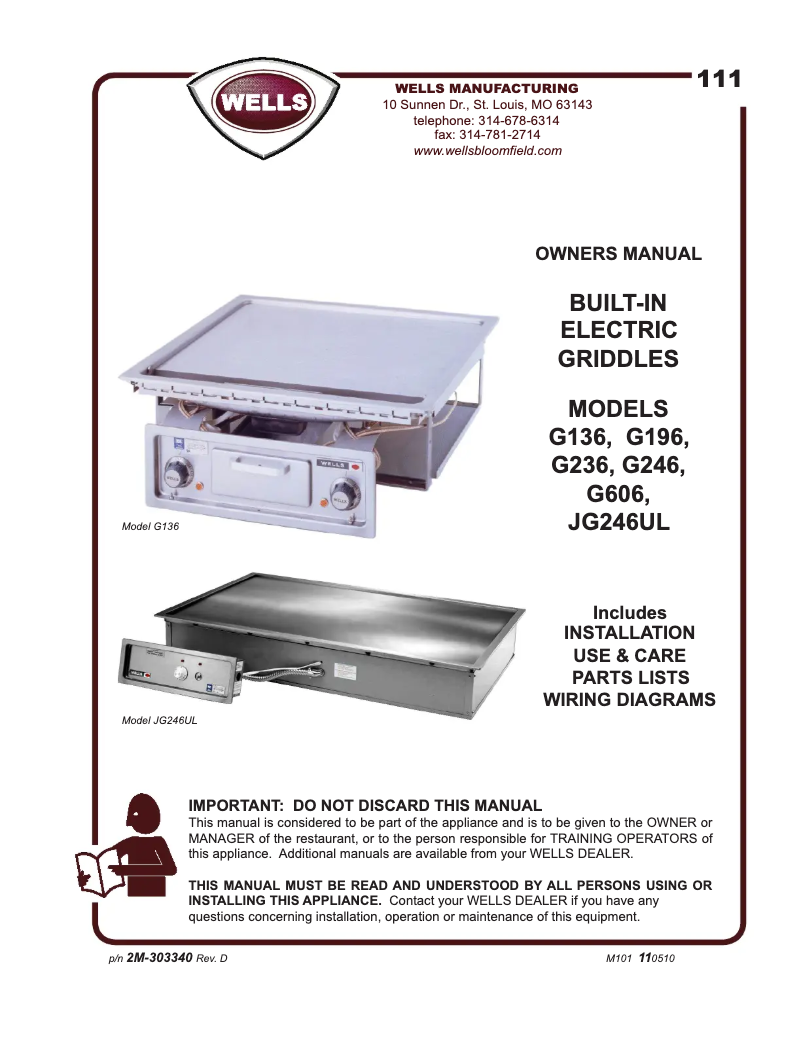 Page 1 of the manual User Manual Wells G236