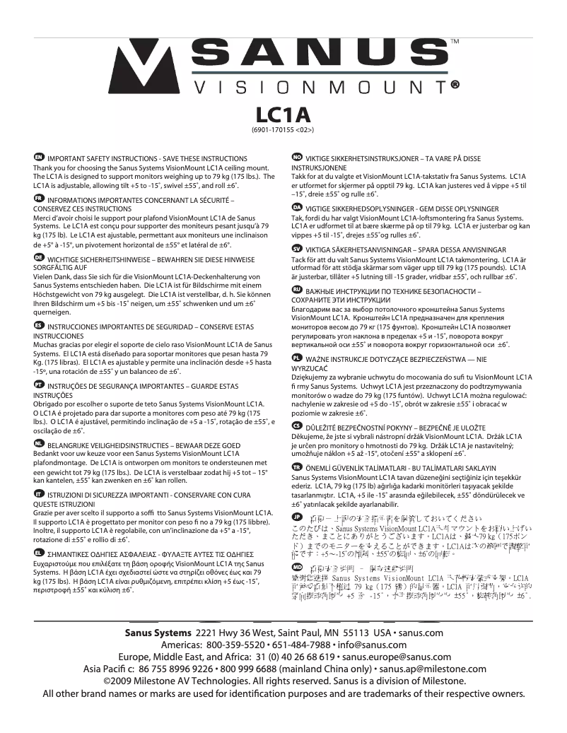 Page 1 of the manual User Manual Sanus VisionMount LC1A