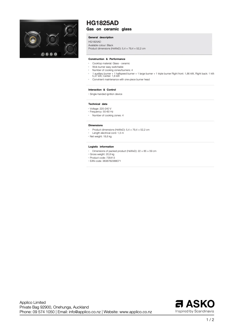 First page image of the manual for HG1825AD