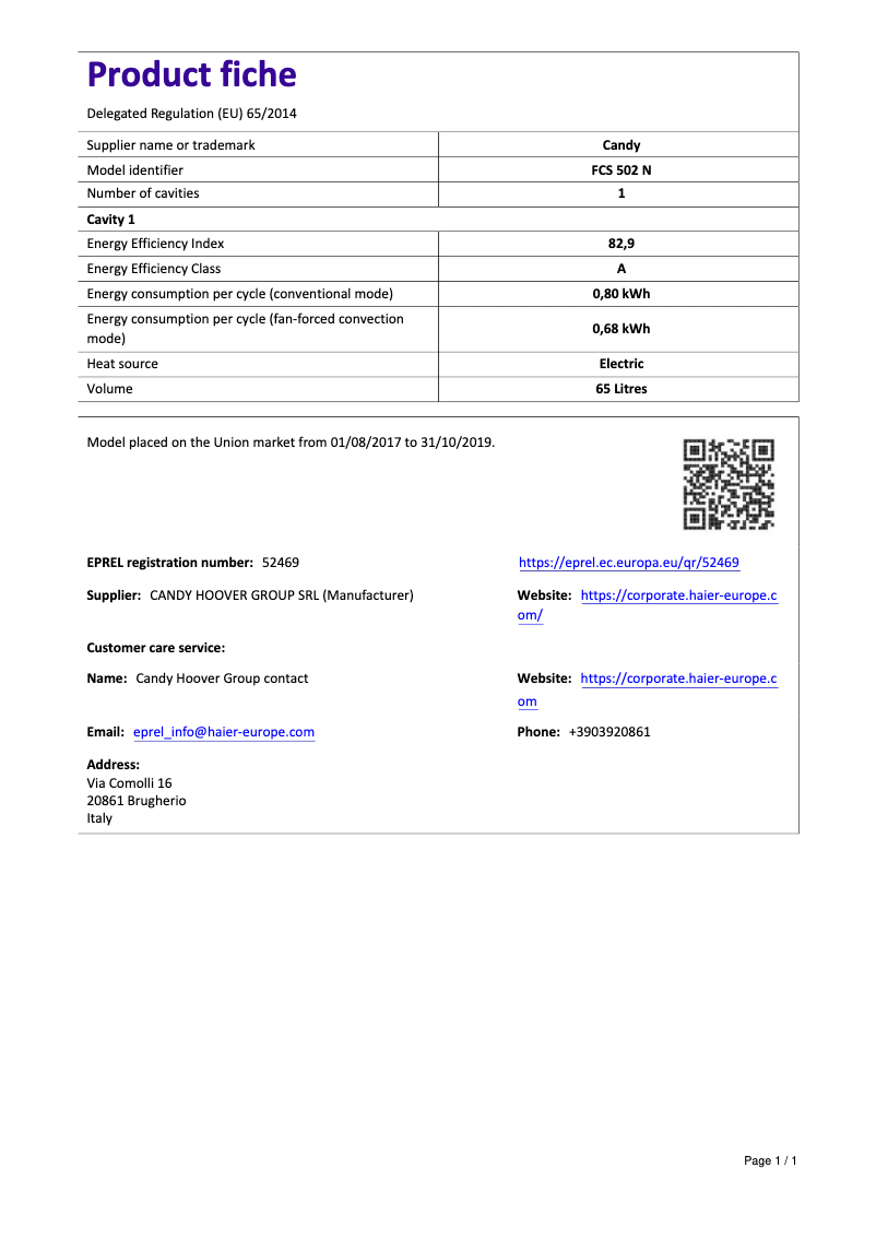 Page 1 of the manual User Manual Candy FCS 502 N