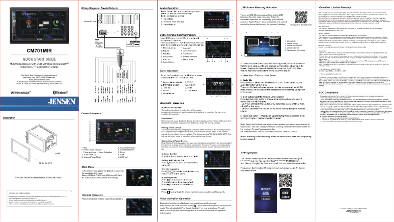 Page 1 of the manual Quick Start Guide Jensen CM701MIR
