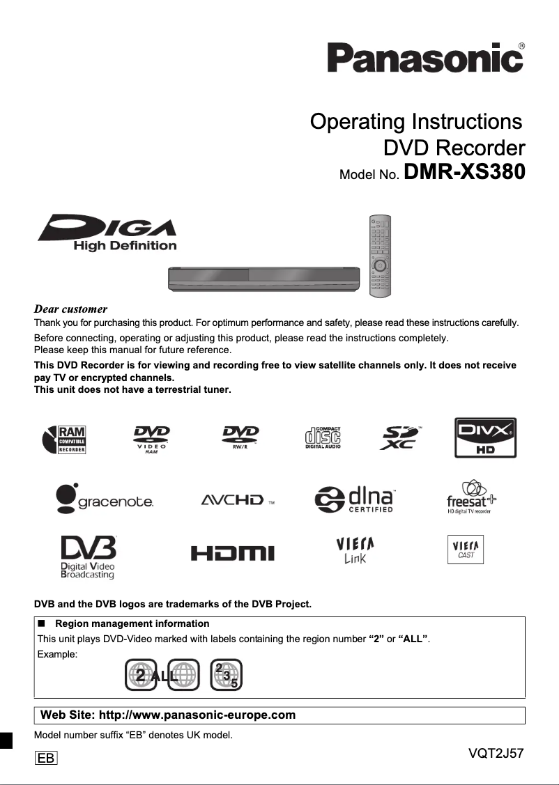 Image de la première page du manuel de l'appareil DMR-XS380