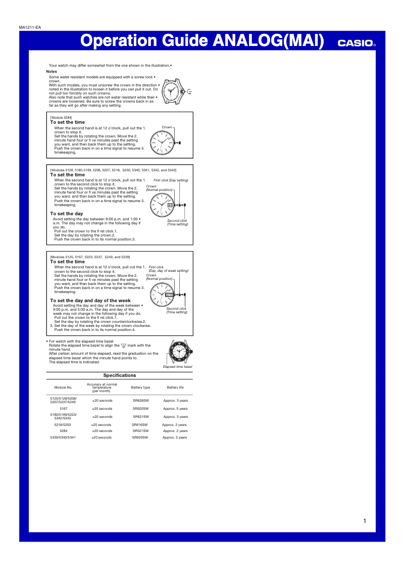 Page 1 of the manual User Manual Casio Edifice EFV-110D-7AVUEF