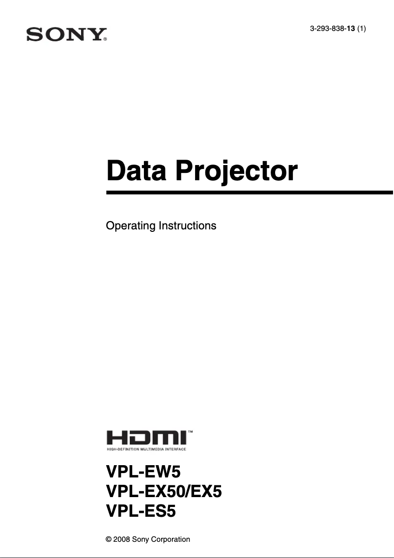 First page image of the manual for VPL-EX50