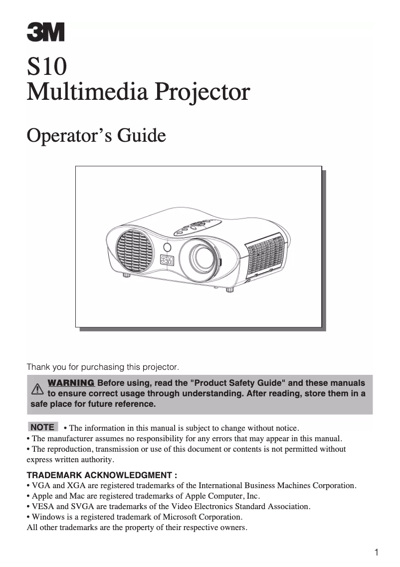 First page image of the manual for S10
