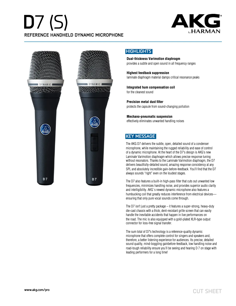 Page 1 of the manual Technical Sheet AKG D7