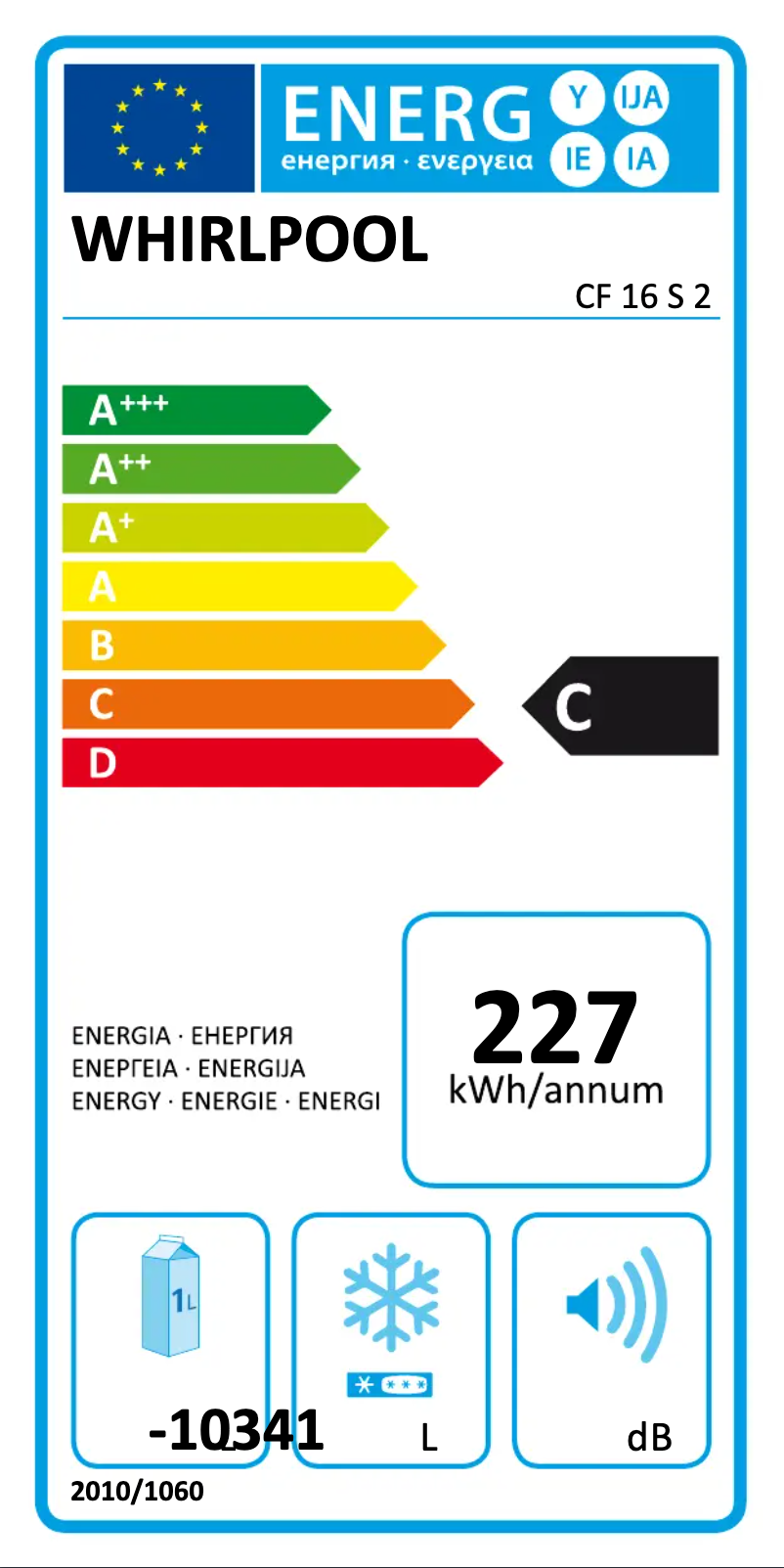 Page 1 of the manual Energy Label Whirlpool CF 16 S 2