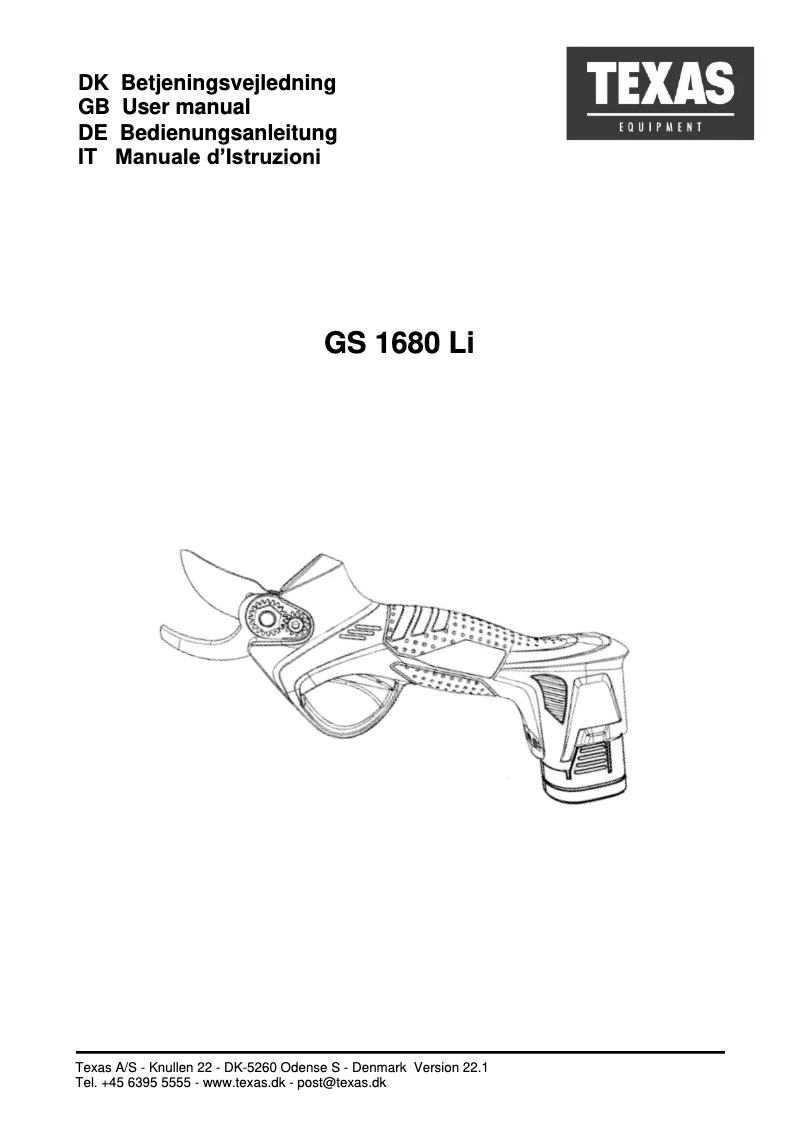 Page 1 of the manual User Manual Texas GS1680Li