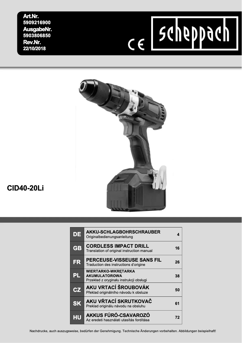 First page image of the manual for CID40-20Li