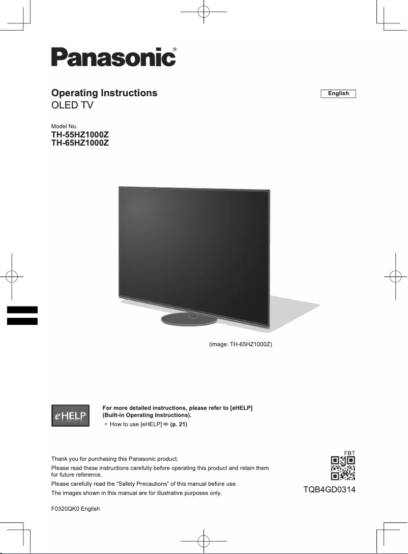 Page 1 of the manual User Manual Panasonic TH-65HZ1000Z