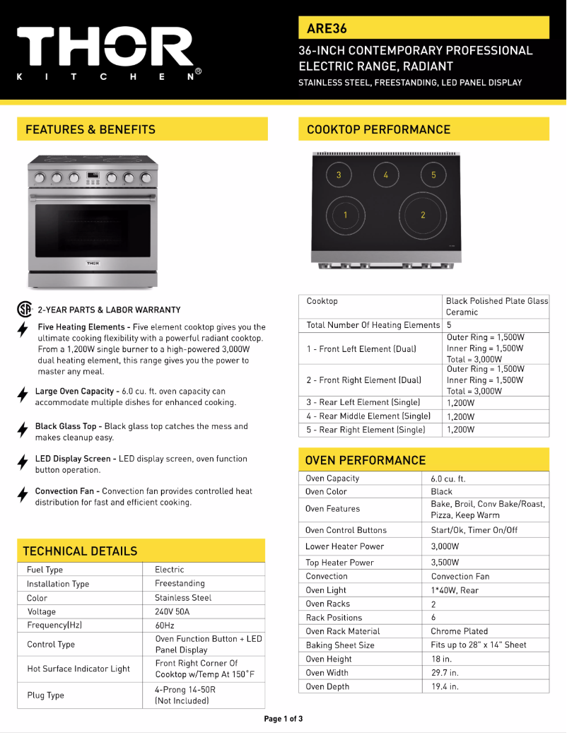 Page 1 of the manual Technical Sheet Thor ARE36