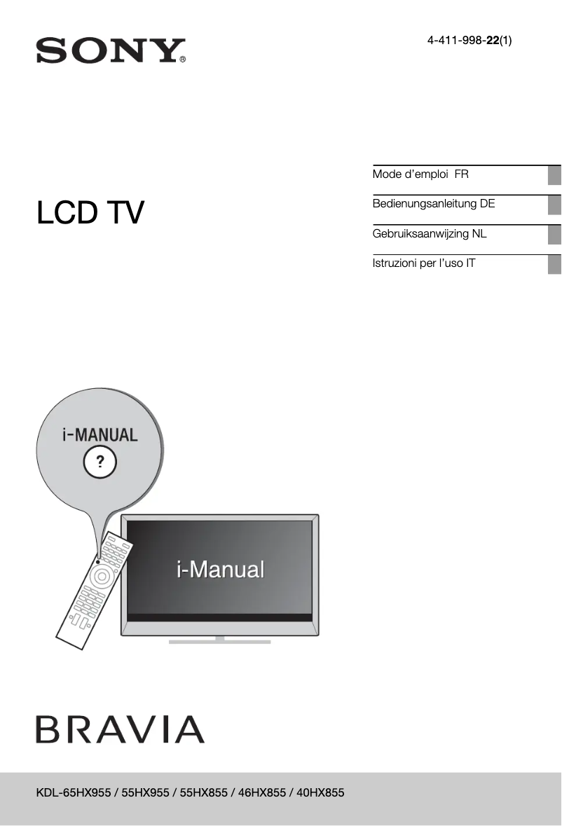 Page 1 of the manual User Manual Sony Bravia KDL-46HX855