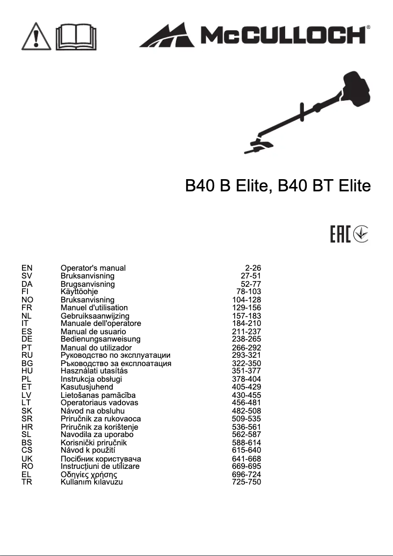 Page 1 of the manual User Manual McCulloch CS 340