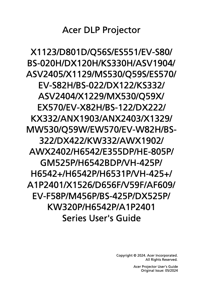 First page image of the manual for Q59X