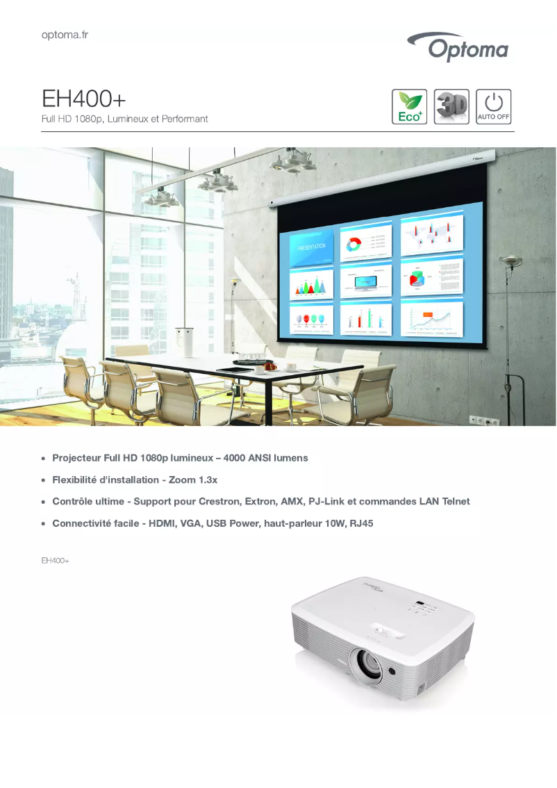 Page 1 of the manual Technical Sheet Optoma EH400+