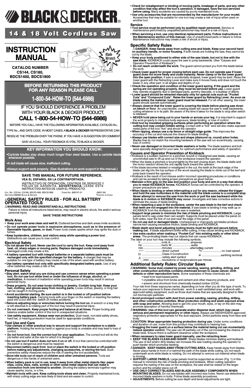 First page image of the manual for BDCS1800