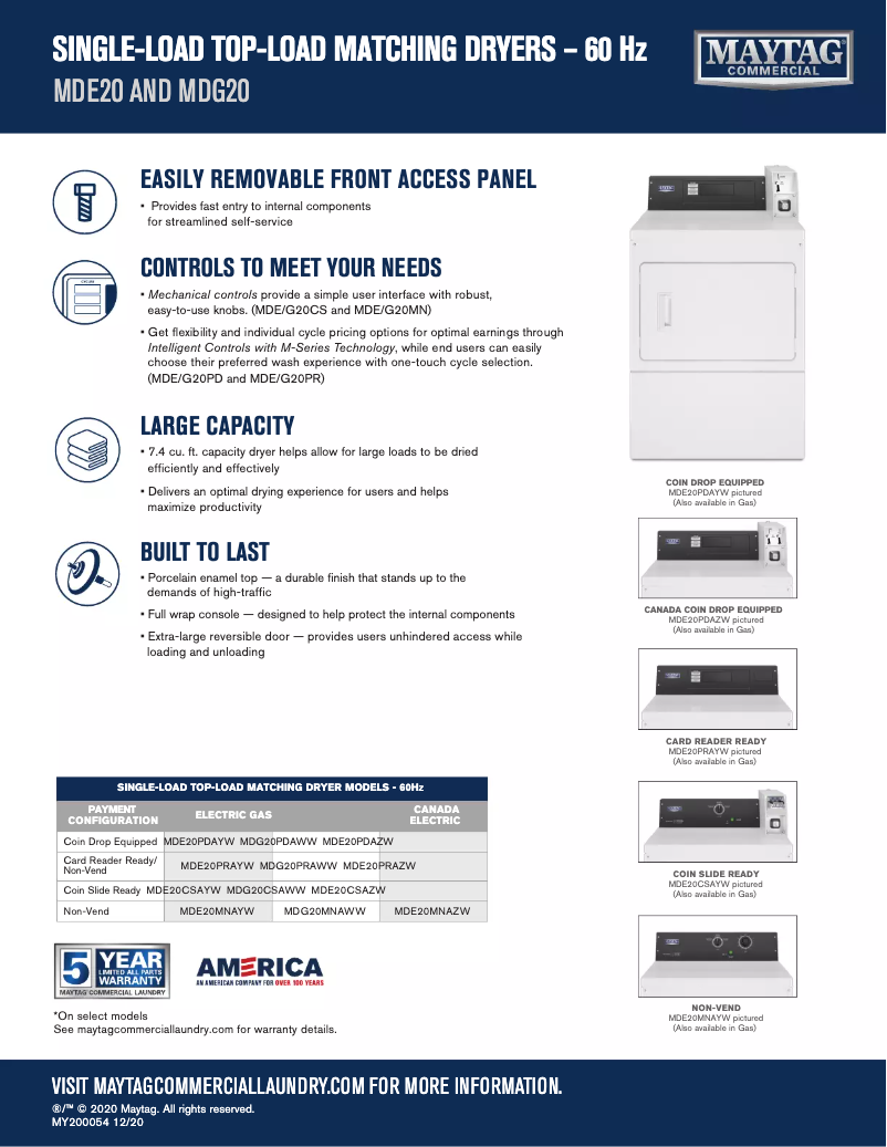 First page image of the manual for MDG20PRAWW
