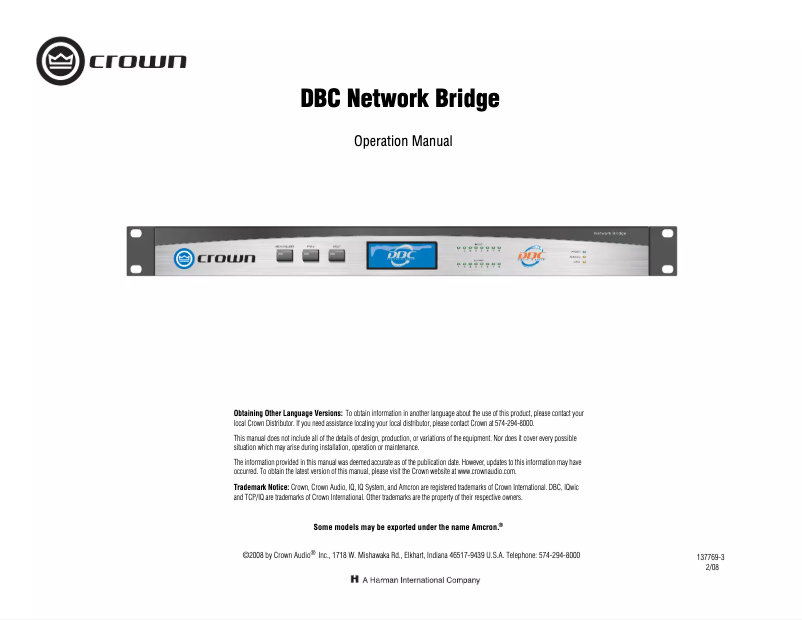 First page image of the manual for DBC Network Bridge