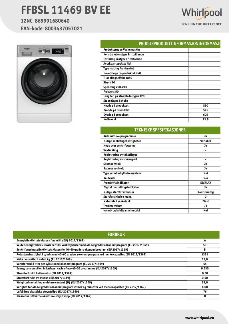 First page image of the manual for FFBSL 11469 BV