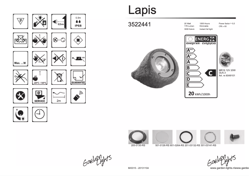 Page 1 of the manual User Manual Garden Lights Lapis