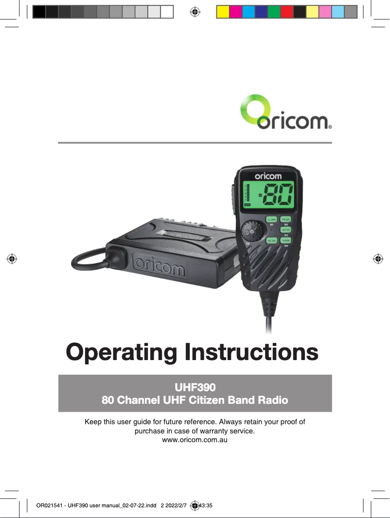 Page 1 de la notice Manuel utilisateur Oricom UHF390PK