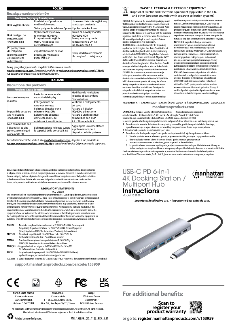 Page 1 of the manual User Manual Manhattan 153959