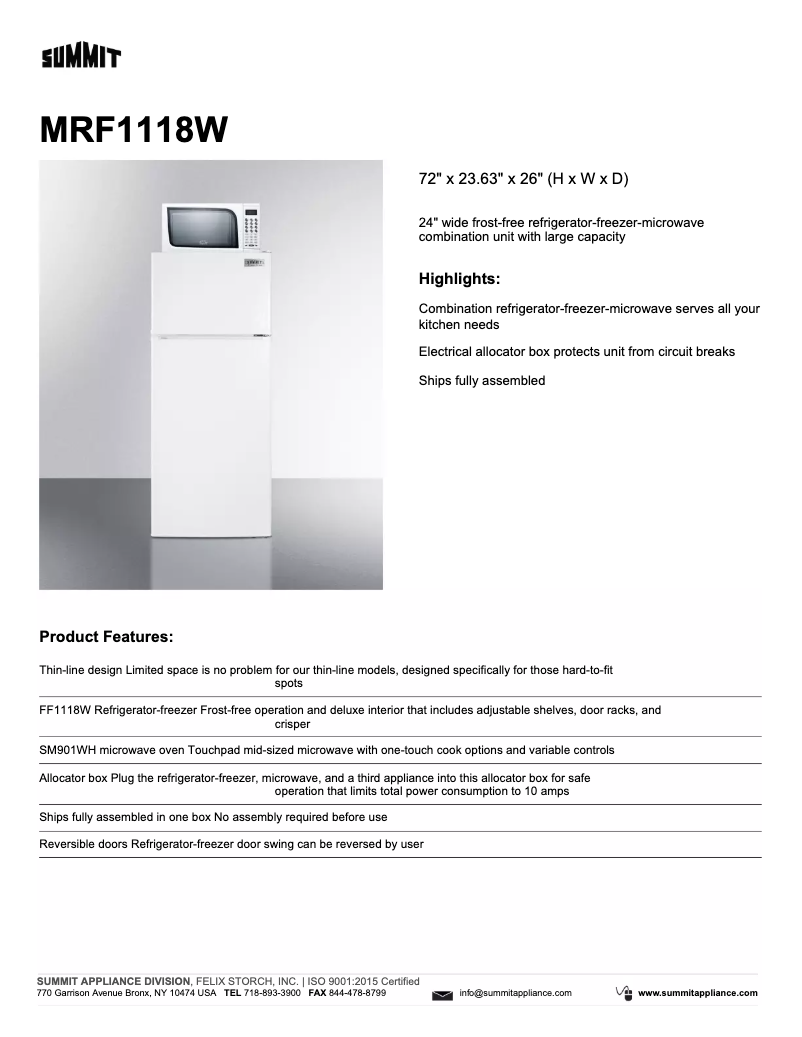 Page 1 of the manual Technical Sheet Summit MRF1118W