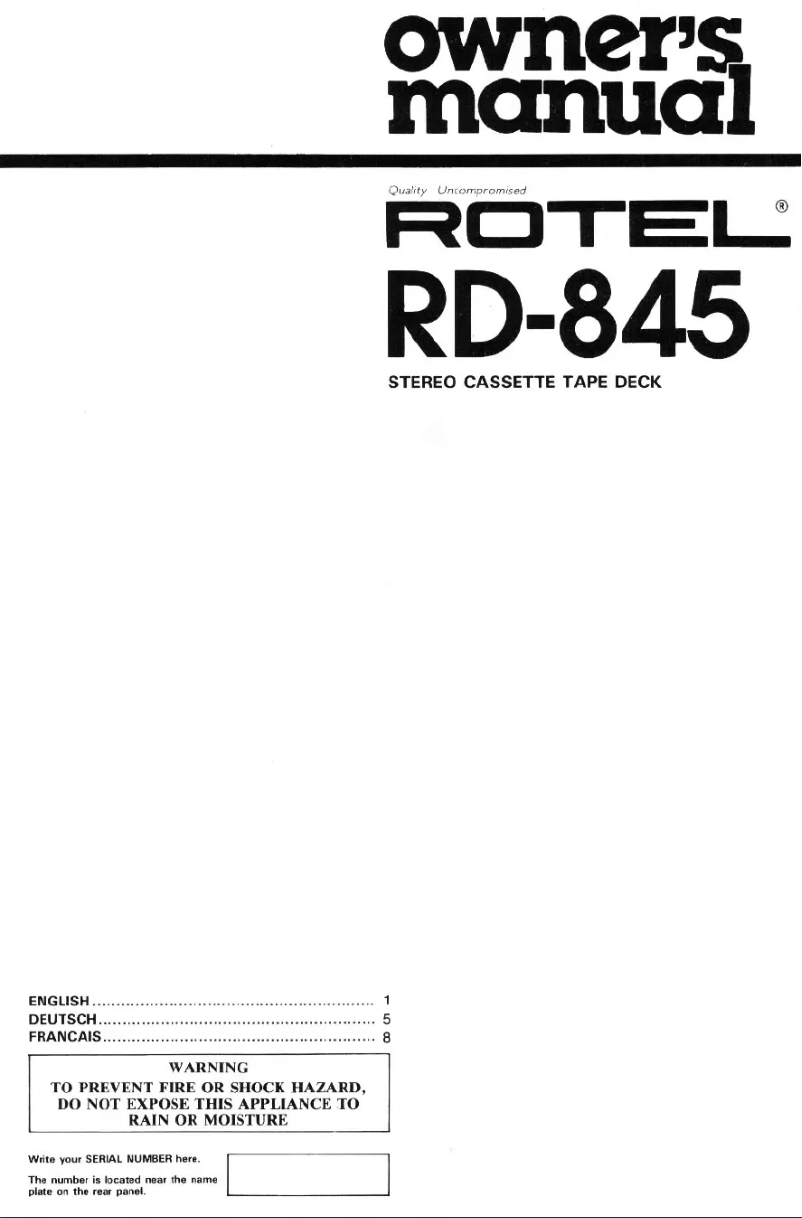 First page image of the manual for RD-845