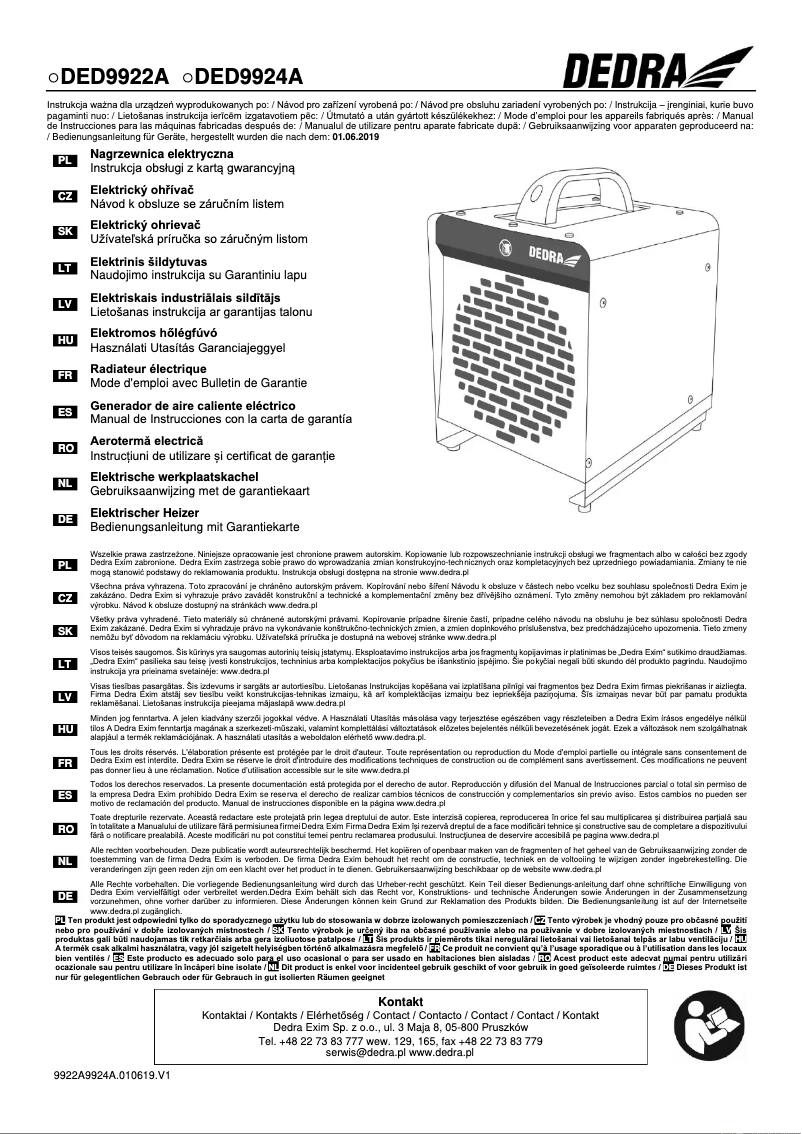 First page image of the manual for DED9922A