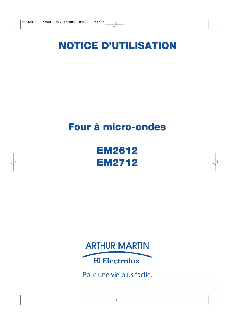 Page 1 of the manual User Manual Arthur Martin-Electrolux EM2712X