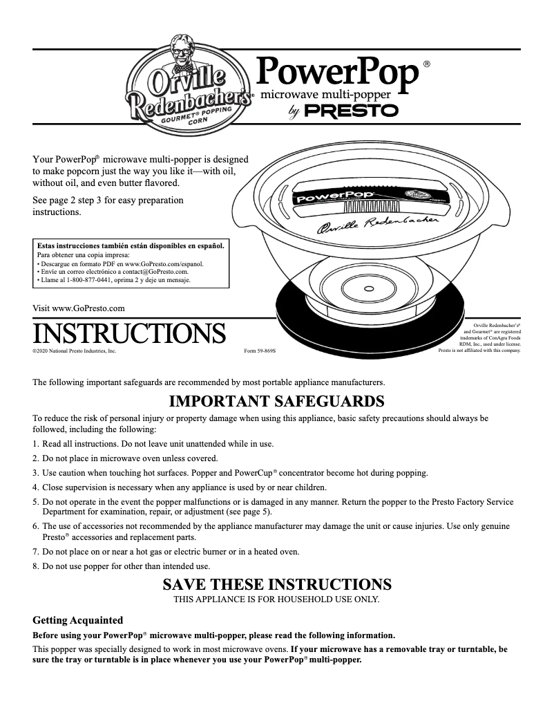 Page 1 of the manual User Manual Presto PowerPop 04830