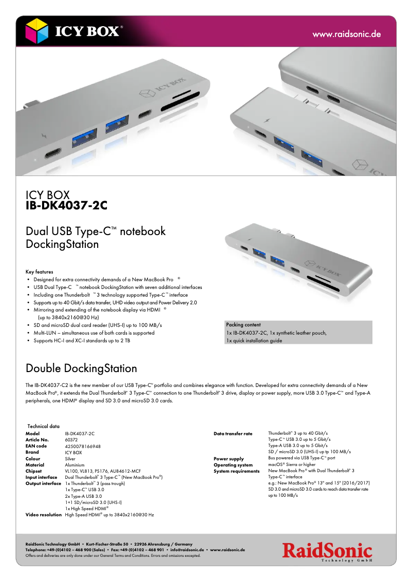 Page 1 of the manual Technical Sheet Icy Box IB-DK4037-2C