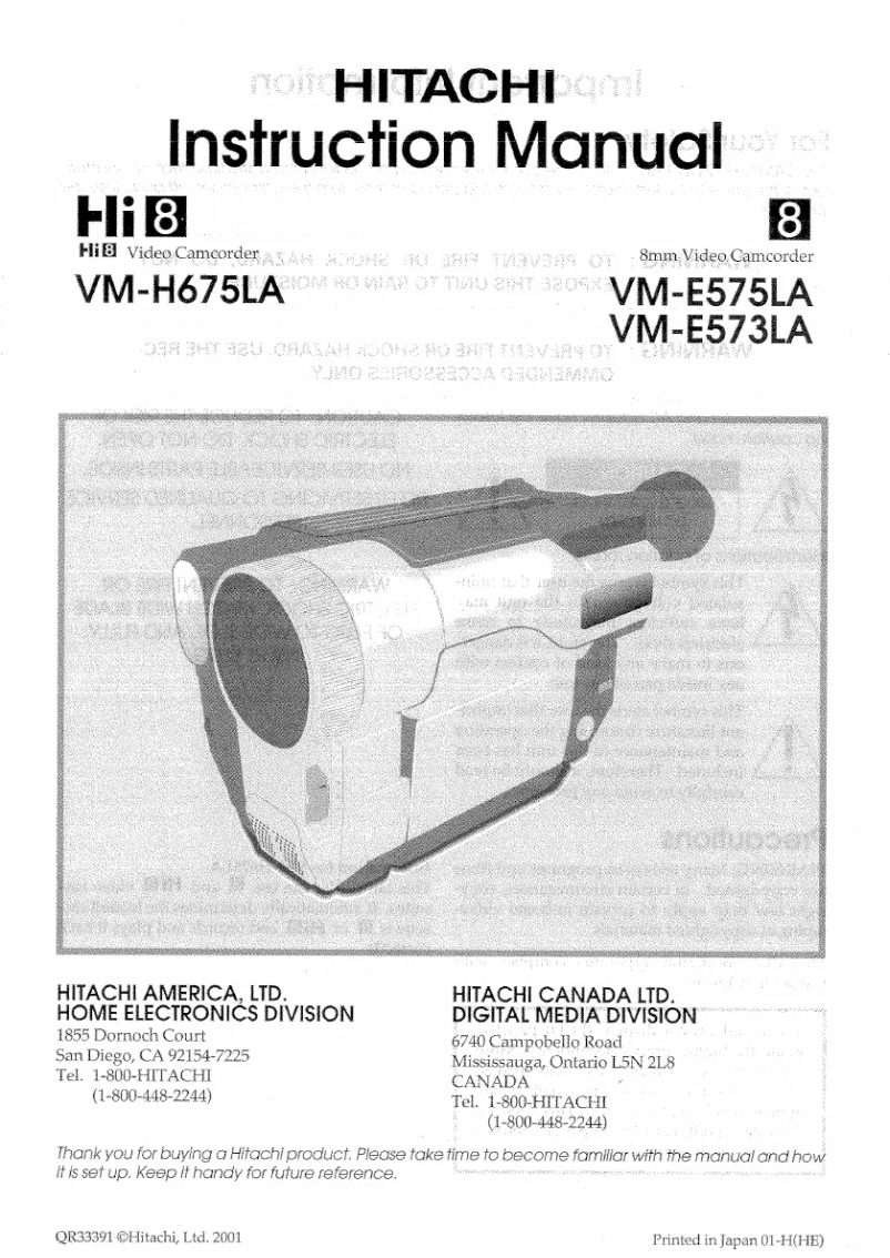 Page 1 de la notice Manuel utilisateur Hitachi VM-E573LA