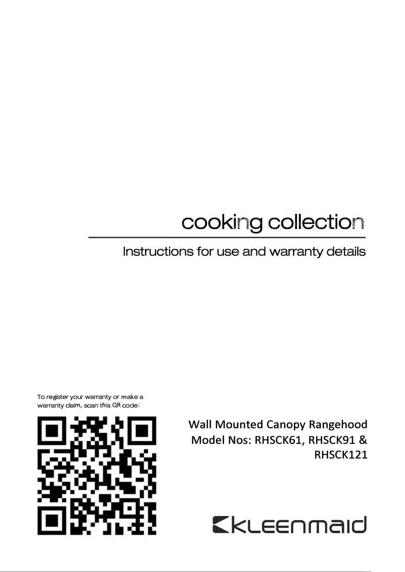 Page 1 of the manual User Manual Kleenmaid RHSCK91