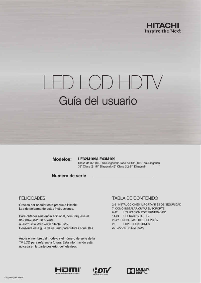 Page 1 of the manual User Manual Hitachi LE32M109