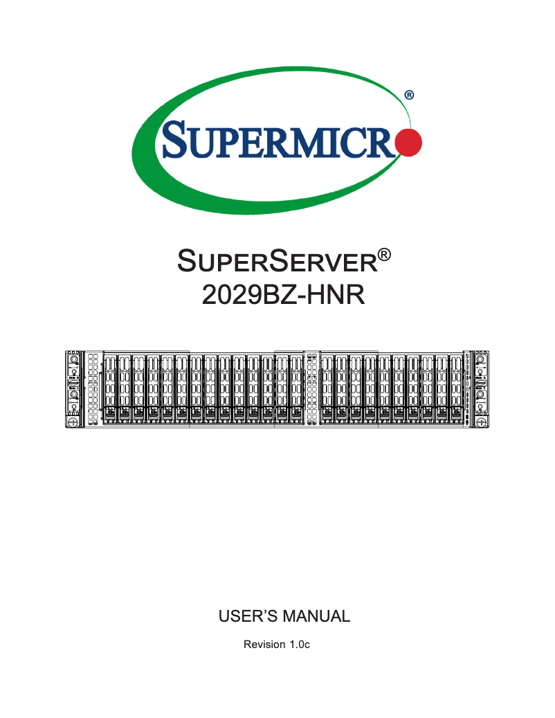 First page image of the manual for SuperServer 2029BZ-HNR