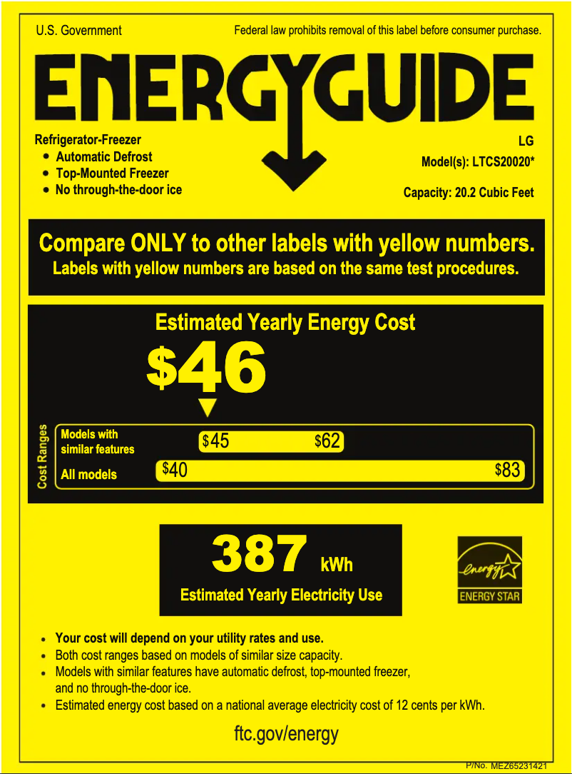 Page 1 of the manual Energy Label LG LTCS20020W