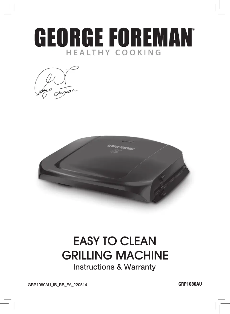 Page 1 of the manual User Manual George Foreman GRP1080AU