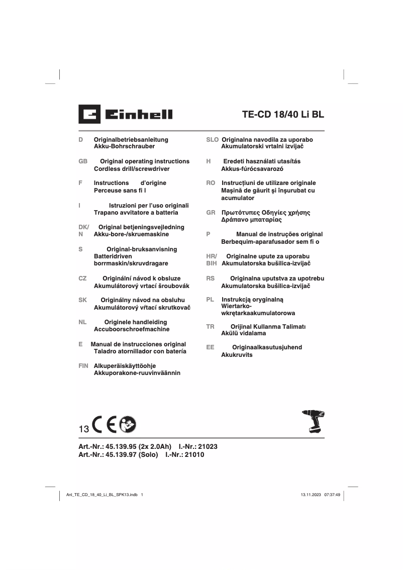 First page image of the manual for TE-CD 18/40 Li BL