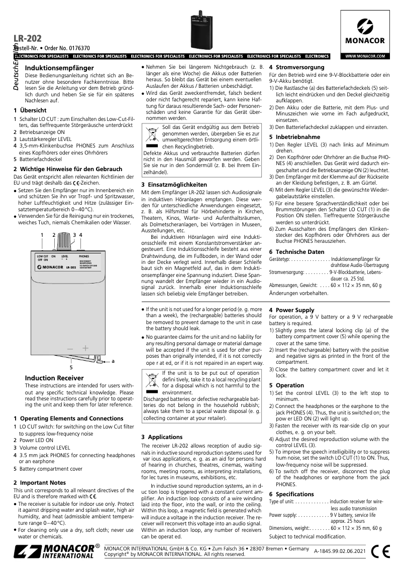 First page image of the manual for LR-202