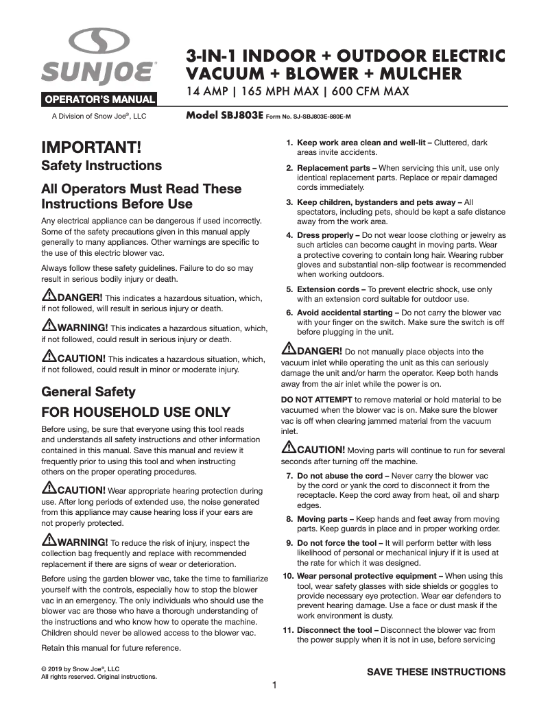 First page image of the manual for SBJ803E