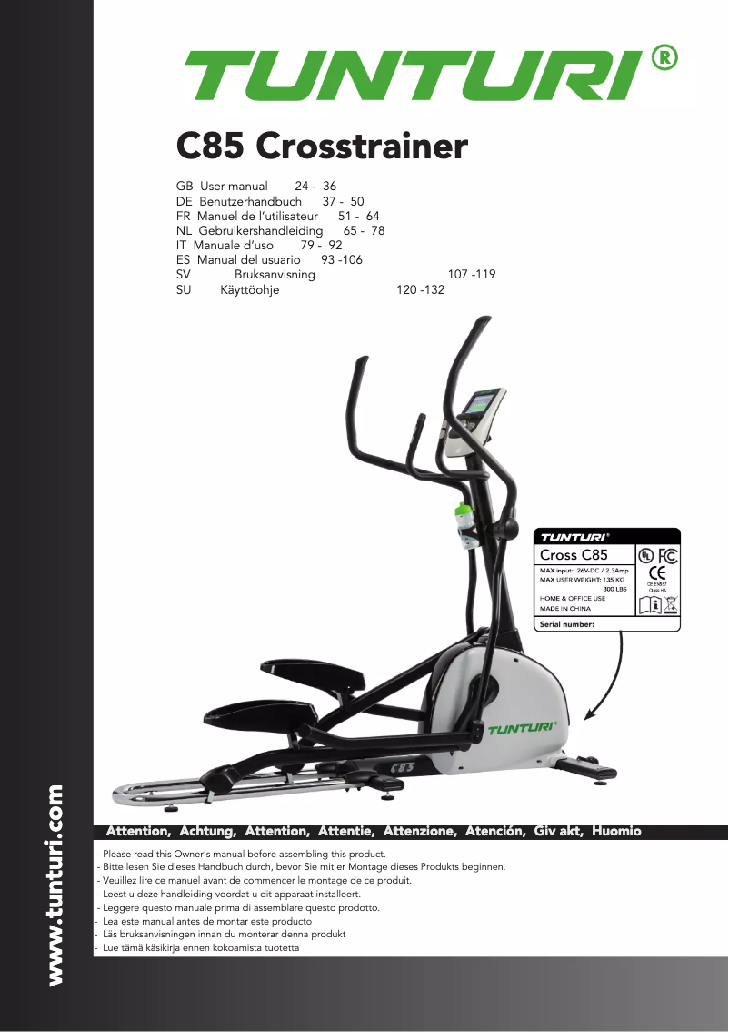 Page 1 of the manual User Manual Tunturi Endurance C85-F