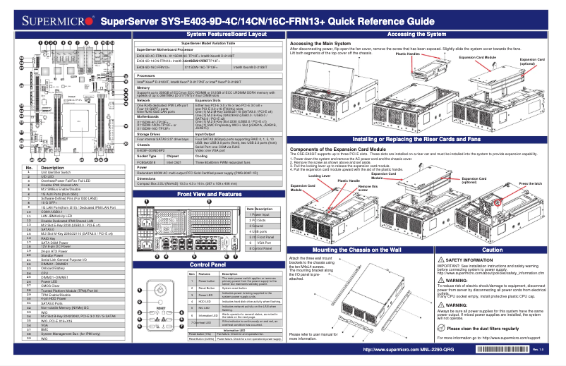 Page 1 of the manual Quick Start Guide Supermicro SuperServer E403-9D-16C-FRN13+